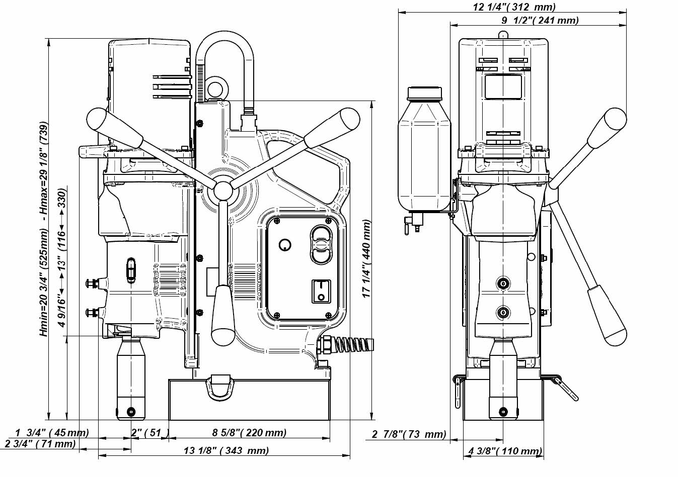 Perceuse a socle magnetique Compact 75 SCANTOOL dimensions