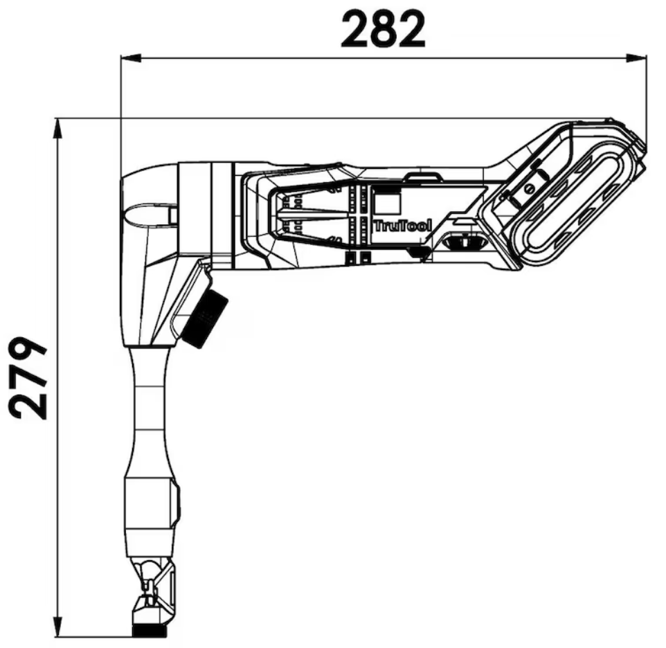 Dimensions TruTool N 160 avec rallonge batterie LiHD 12 V TRUMPS F